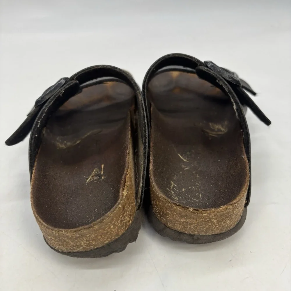 Birkenstock Arizona Shoes Womens 6 Birko-Flor Sandals Black Slip On Brown